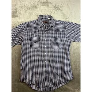 Plains Western Wear Men's‎ Large Plaid Shirt Blue Pearl Snaps Western Cowboy Ss